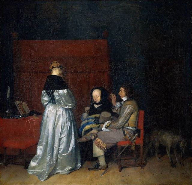 Conversacion galante o Tres figuras conversando en un interior o La admonicion paterna (1654-1655)
