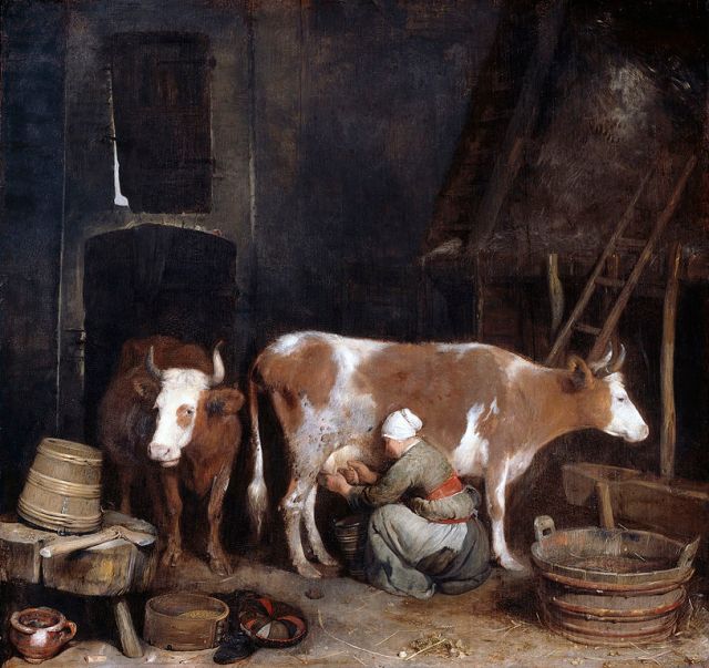 Mujer ordeñando una vaca en un granero (1652-1654)